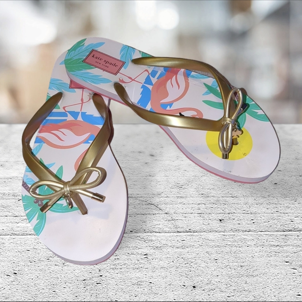 Kate spade Nassau flamingo flip flops/thong/sandals/shoes size 7-8 - Picture 6 of 12